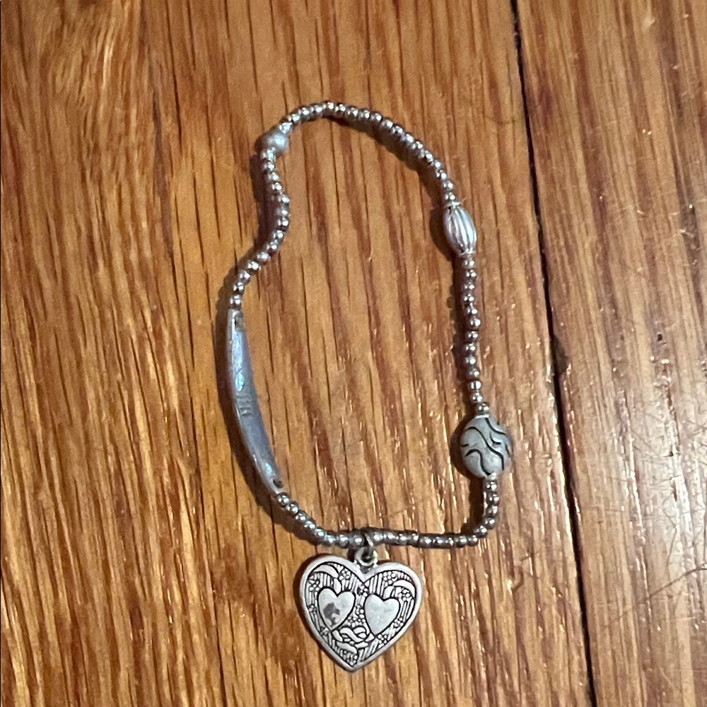 Source Unknown Silver Beaded Heart Bracelet